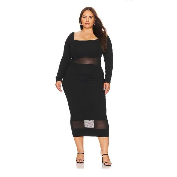 REMI x REVOLVE Jamie Midi Dress in Black Long sleeve Square Neck Midi Plus 2X - Picture 2 of 12